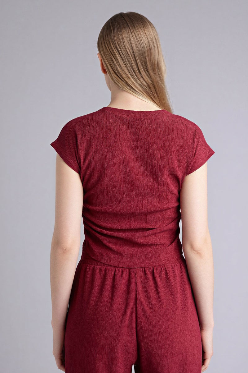 DeFacto Red Woman Slim Fit Crew Neck Crepe Short Sleeve T-Shirt Casual - Image 5